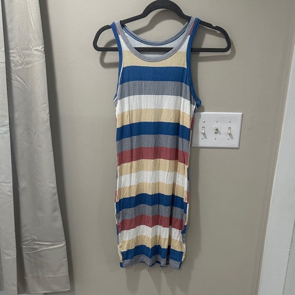 Striped Sleeveless Tank Dress in Blue, Red, Beige, White